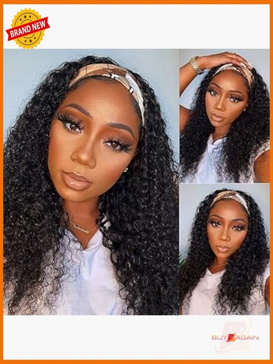 Deep Wave Headband Wig Human Hair 20 Inch Glueless Wear Go 150% Density main image 6